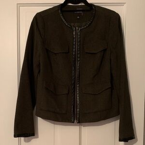 Zara Dark Gray Women's Blazer with Black leather Trim